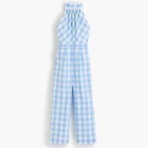 J. Crew Light Blue high-neck Gingham Jumpsuit